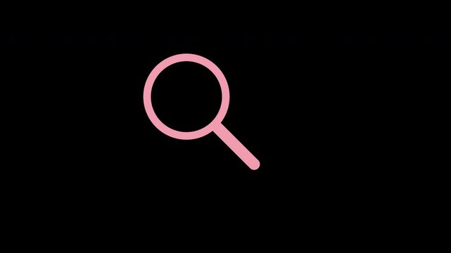 Pink magnifying glass searching and finding, transparent background loop animation