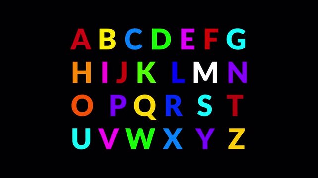 Animated  Alphabet, A to Z, English Alphabet Animation. Alphabet colorful animation A to Z on transparent Background .Alphabet text animation from a to z ,learning letters with Alpha Channel in 4K