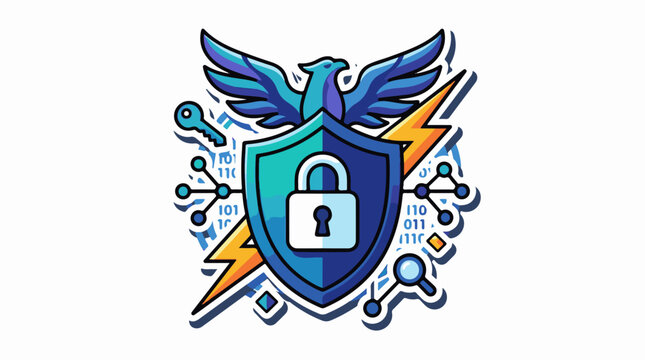 Digital security emblem with eagle shield lock and binary code