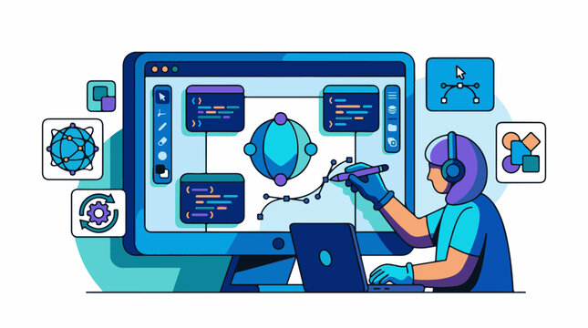 Person using digital tools to design and code on a computer
