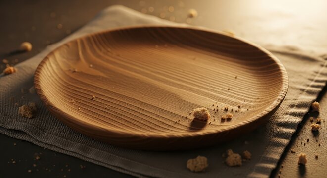 Empty ceramic plate on table surface.