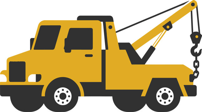 Yellow tow truck, vehicle recovery truck, crane truck, towing vehicle