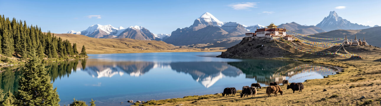 32:9 , wallpaper, Monitor panorama, lake, mountains,  landscape, scenic lake