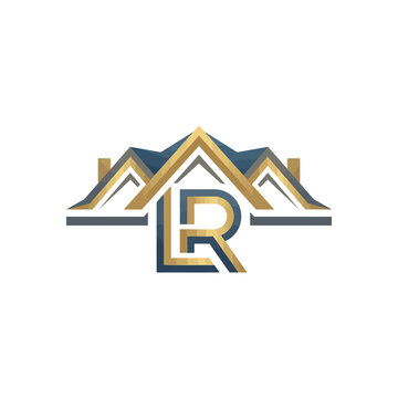 Real estate logo with house roof and LR monogram.