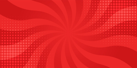 Red comic style background with sunburst and halftone pattern. © Kayra Muhit