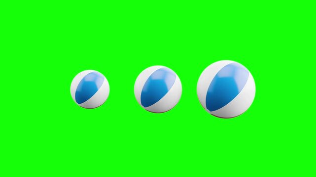 3 Pulsing Beach Balls, Loading Loop Animation. Green Screen Chroma Key, Black and White Background