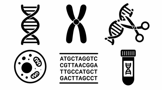 Genetics and biotechnology icons set, scientific research concept