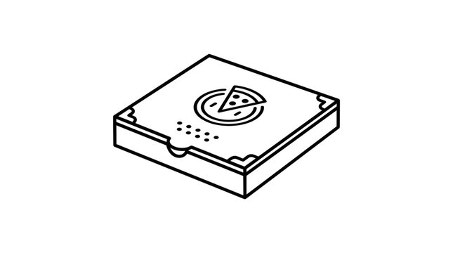 Minimalist isometric outline icon of a closed cardboard pizza box.