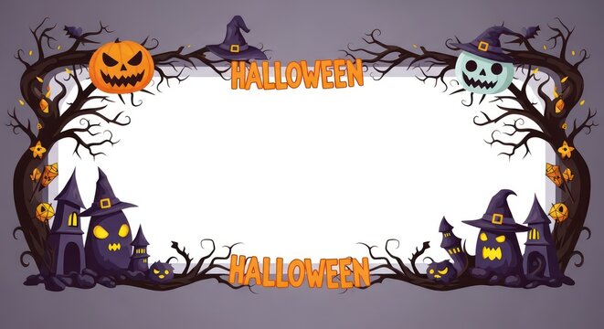Halloween themed border with decorations.