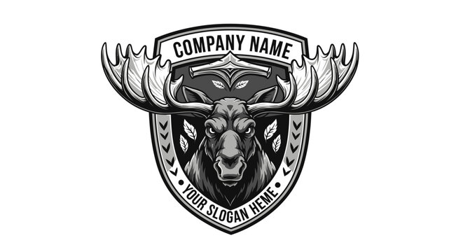 Moose Head Emblem, Company Name Logo, Wild Animal Crest, Grunge Style Badge