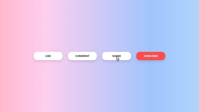 Social media buttons clicked by a pointer cursor on a pastel gradient background