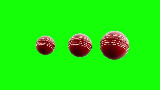 3 Pulsing Cricket Balls, Loading Loop Animation. Green Screen Chroma Key, Black and White Background