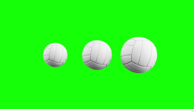 3 Pulsing Generic Volleyball Balls, Loading Loop Animation. Green Screen Chroma Key, Black and White Background