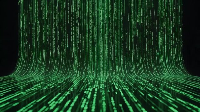 Digital green matrix pattern flowing across a dark background  binary code
