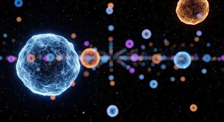 Obraz premium Glowing Cells in Space Environment.