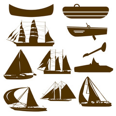 Brown Boat and Ship Silhouettes Set, Marine Transportation Vector Icons on Transparent Background © Md Shoaib
