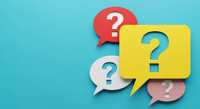 Colorful speech bubble icons with question marks representing confusion or inquiry question confusion communication dialogue thinking information questioning curiosity