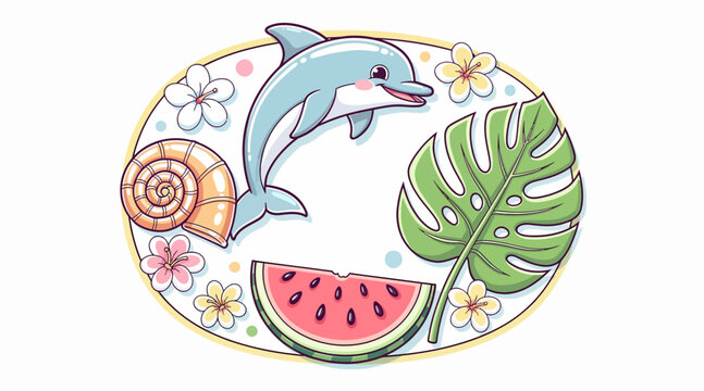 dolphin, watermelon, tropical flowers, summer fun