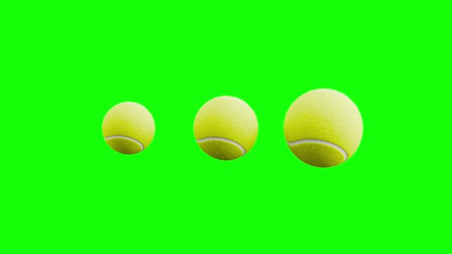 3 Pulsing Tennis Balls, Loading Loop Animation. Green Screen Chroma Key, Black and White Background