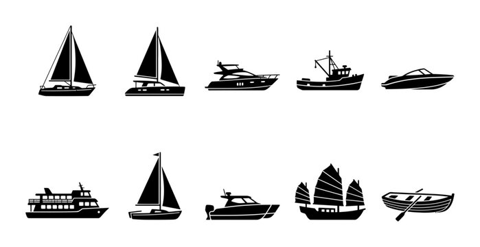 Collection Of Various Boat And Ship Silhouettes Vector Set Featuring Maritime Vessels And Watercraft Icons