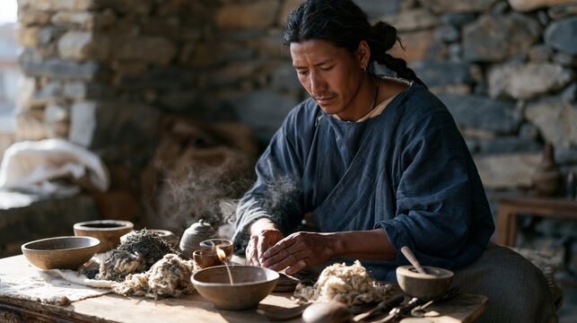Tibetan community guide starting each morning with a ten minute ritual of lighting incense arranging tools and reciting the day's intention in the same sequence showing a
