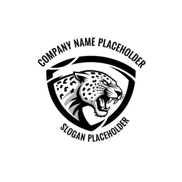Aggressive Leopard Head Emblem Logo Design, Company Name Placeholder