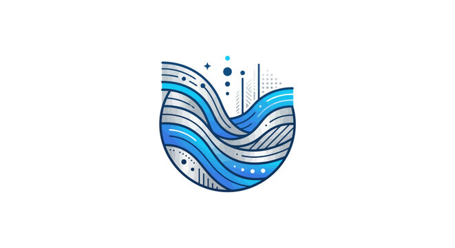 Abstract Blue Wave Logo Design, Water Flow Symbol, Minimalist Fluid Shape