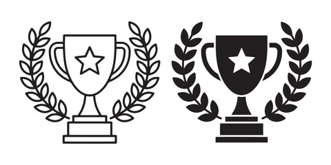 Black and white trophy icons with laurel wreaths Vector, illustration © Jrdesign0
