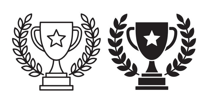 Black and white trophy icons with laurel wreaths Vector, illustration