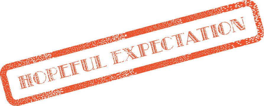 A distressed red rubber stamp impression clearly displaying the uplifting phrase Hopeful Expectation for various applications