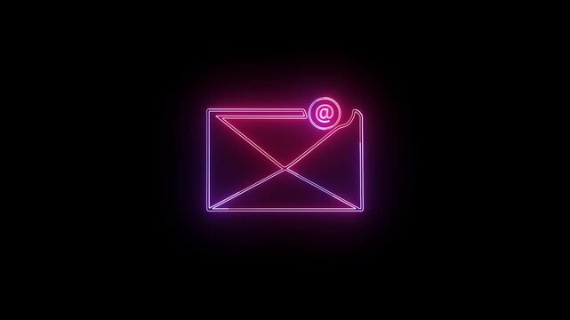 Modern message notification symbol motion graphic loop with purple neon light 4k video