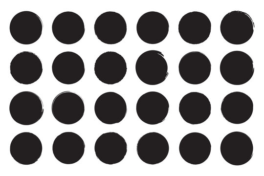Set different black circle brush solid. Grunge round shapes. Black vector circles. Brush circles. round shape. Watercolor solid circles. Vector illustration.