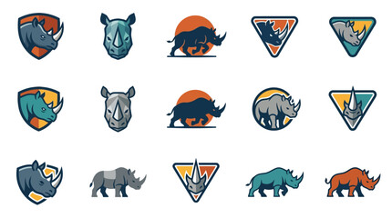 Clean Rhino and Rhinoceros Logos and Icons Set with Various Shapes and Color Schemes with high quality professional line art symbols for modern creative design and digital branding projects © wardani