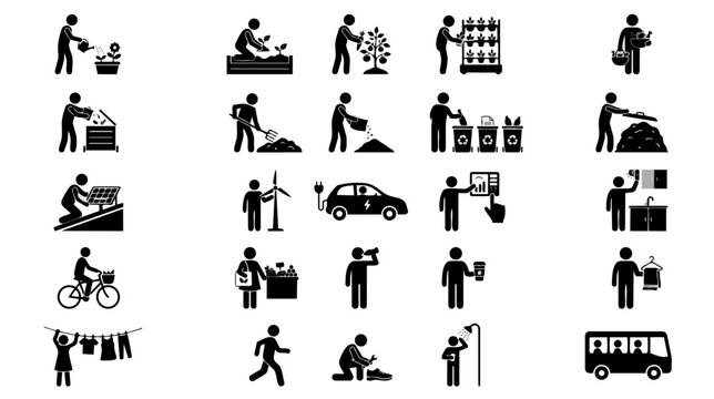 Sustainable Living Backyard Climate Action Urban Gardening Silhouette Set