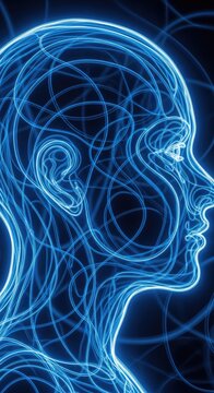 Intricate Blue Lines Depicting the Human Mind and Consciousness.