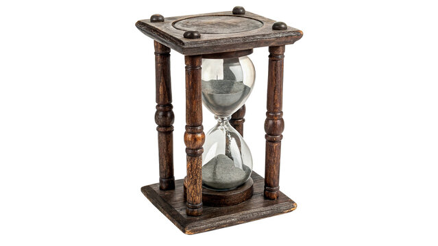 Vintage wooden frame sand glass hourglass timer isolated on a transparent background