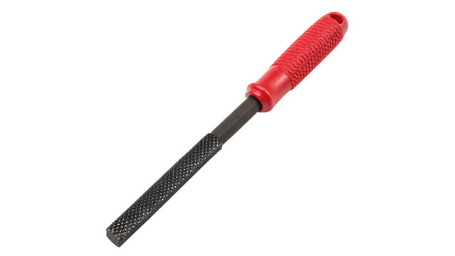 Red handle manual ice pick sharp steel tool isolated on a transparent background