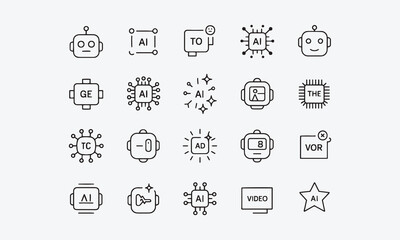 Fototapeta premium Generate AI icon set. AI assistant tool icons and app buttons, sparkle star artificial intelligence star