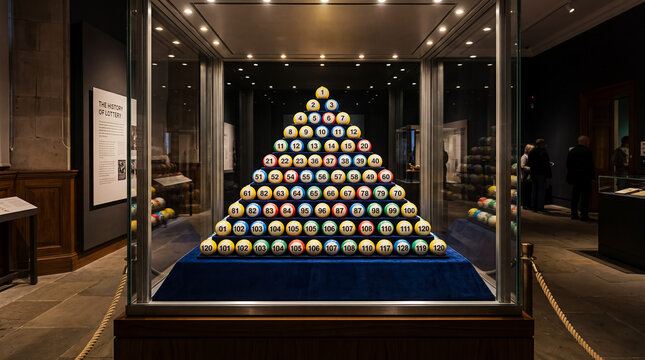 casino lottery balls pyramid display jackpot gambling luxury prize numbers symmetrical rack of numbered balls under warm lights conveys big draw anticipation exclusivity and high stakes gaming