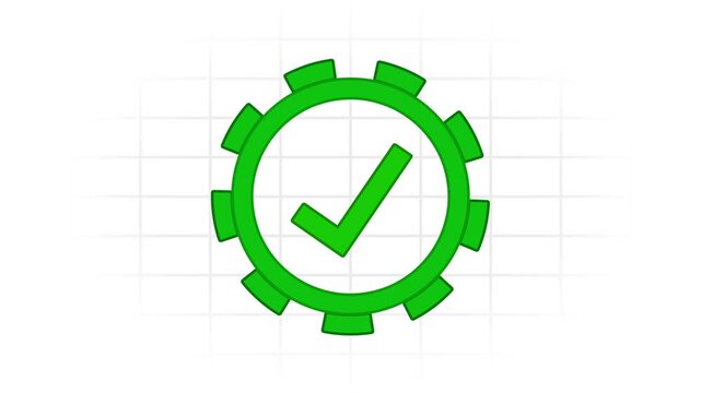 Green gear with checkmark approval concept gear checkmark confirmation green symbol gearwheel