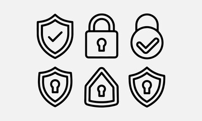 Shield security icons, protection symbols set, security sign with check mark and lock sign in outline style © Bharot Chandrabd45