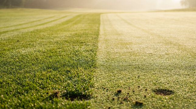 fresh cut golf grass fairway green course maintenance sport turf sunlit grass detail with clean cut boundary suggests professional maintenance premium playing surface and quiet outdoor recreation