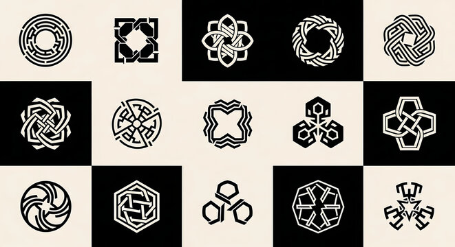 Set of decorative geometric celtic knot pattern icons with ornamental geometric patterns cultural ornament abstract heritage interlocking decorative symmetrical