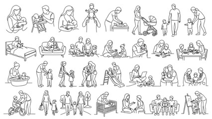 Fototapeta premium Premium Parenting Family Line Art Collection | Parent Child Lifestyle Figure Library