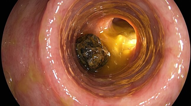 Deep Internal Perspective of a Biliary Stone Causing Bile Stasis