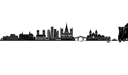 Obraz premium Panoramic city skyline silhouette with bridge and historical buildings