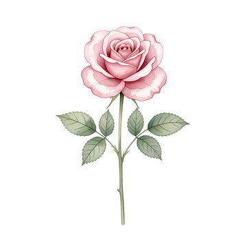 Beautiful single pink rose flower with green leaves