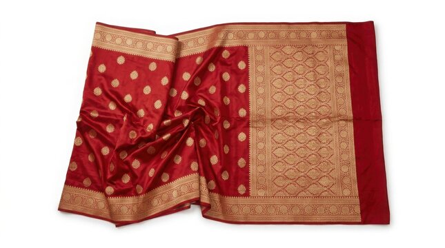 Red and gold traditional indian silk saree fabric