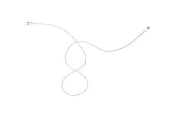 Obraz premium A white fabric-braided USB Type-C cable isolated on a transparent background. Ideal for concepts related to business technology, data transfer, connectivity and fast charging for modern devices.