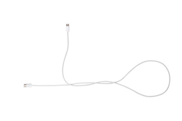 Obraz premium A white fabric-braided USB Type-C cable isolated on a transparent background. Ideal for concepts related to business technology, data transfer, connectivity and fast charging for modern devices.